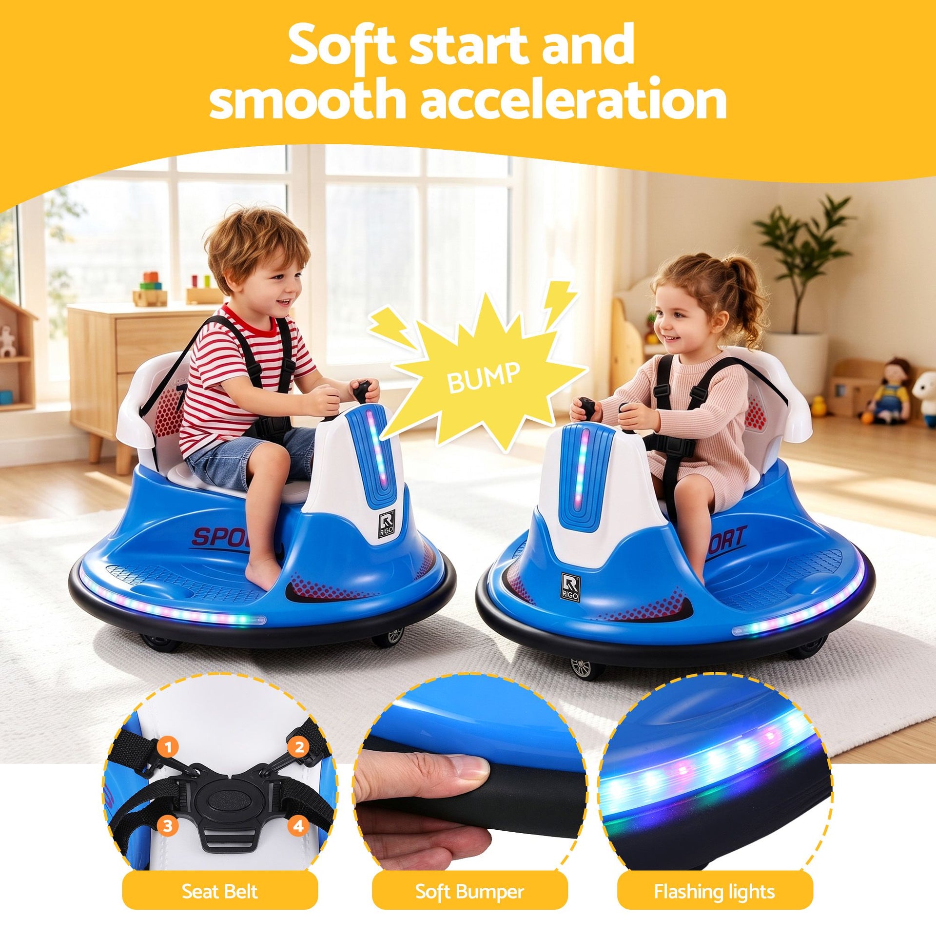 Rigo Ride on Cars Kids Bumper 12V Ride on Toy Toddler Remote Control Blue Awezingly