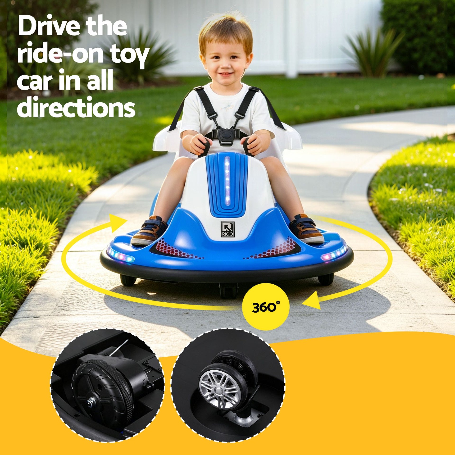 Rigo Ride on Cars Kids Bumper 12V Ride on Toy Toddler Remote Control Blue Awezingly