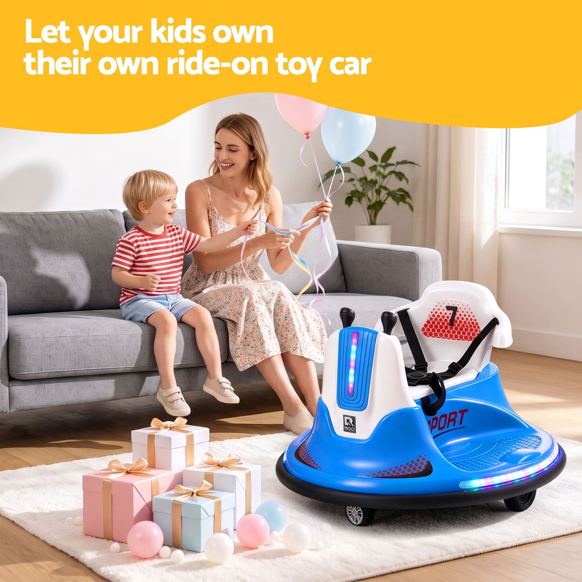 Rigo Ride on Cars Kids Bumper 12V Ride on Toy Toddler Remote Control Blue Awezingly