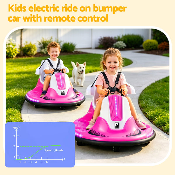 Rigo Ride on Cars Kids Bumper 12V Ride on Toy Toddler Remote Control Pink Awezingly