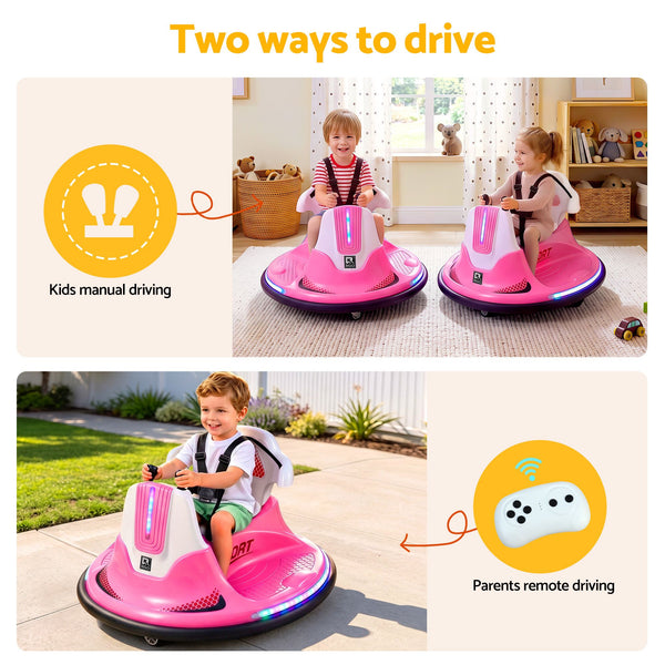 Rigo Ride on Cars Kids Bumper 12V Ride on Toy Toddler Remote Control Pink Awezingly