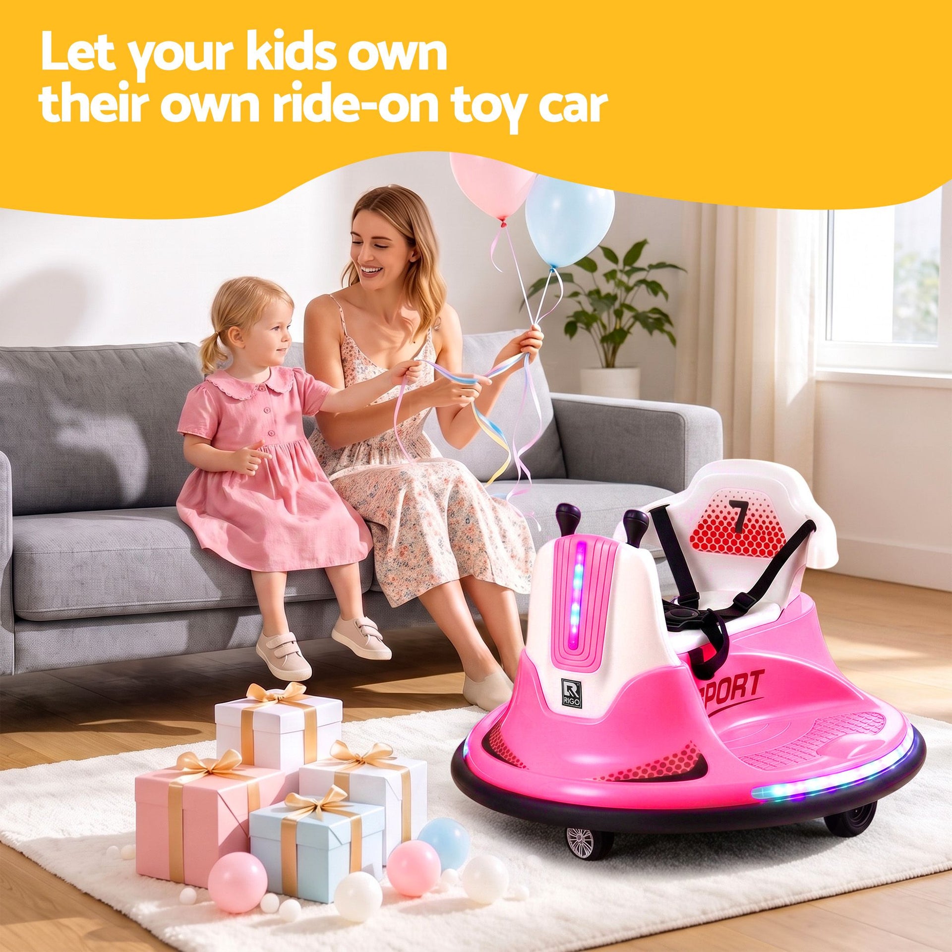 Rigo Ride on Cars Kids Bumper 12V Ride on Toy Toddler Remote Control Pink Awezingly