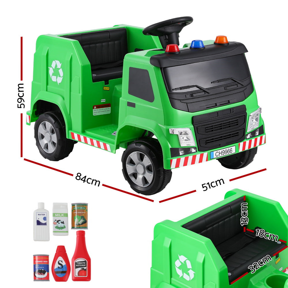 Rigo Kids Ride On Car Garbage Truck Police Light 12V Electric Toys Cars Green Does Not Apply