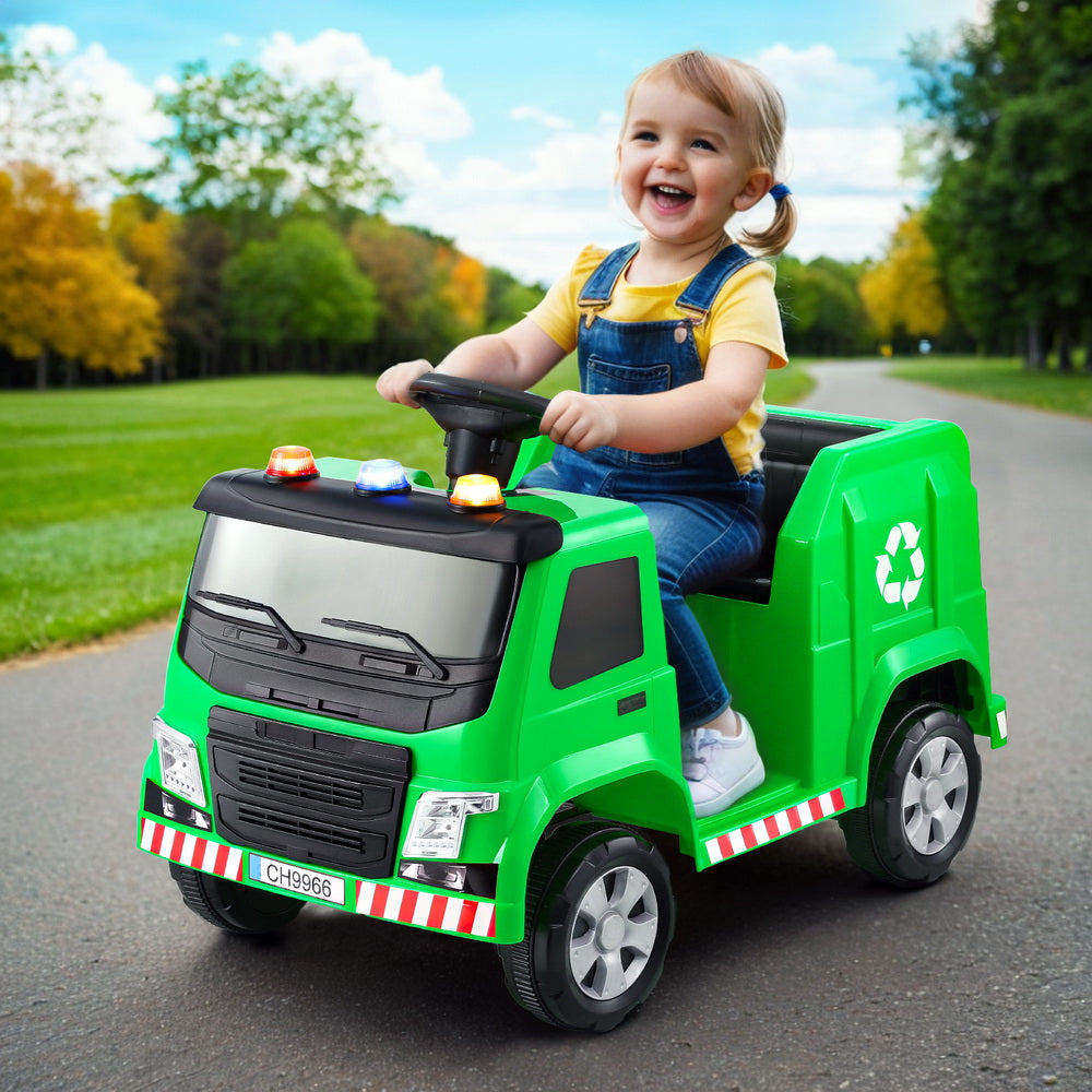 Rigo Kids Ride On Car Garbage Truck Police Light 12V Electric Toys Cars Green Does Not Apply