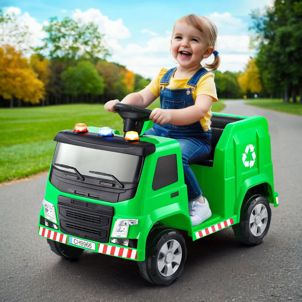 Rigo Kids Ride On Car Garbage Truck Police Light 12V Electric Toys Cars Green Does Not Apply