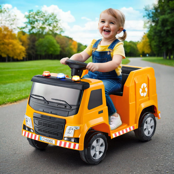 Rigo Kids Ride On Car Garbage Truck Police Light 12V Electric Toys Cars Yellow Does Not Apply