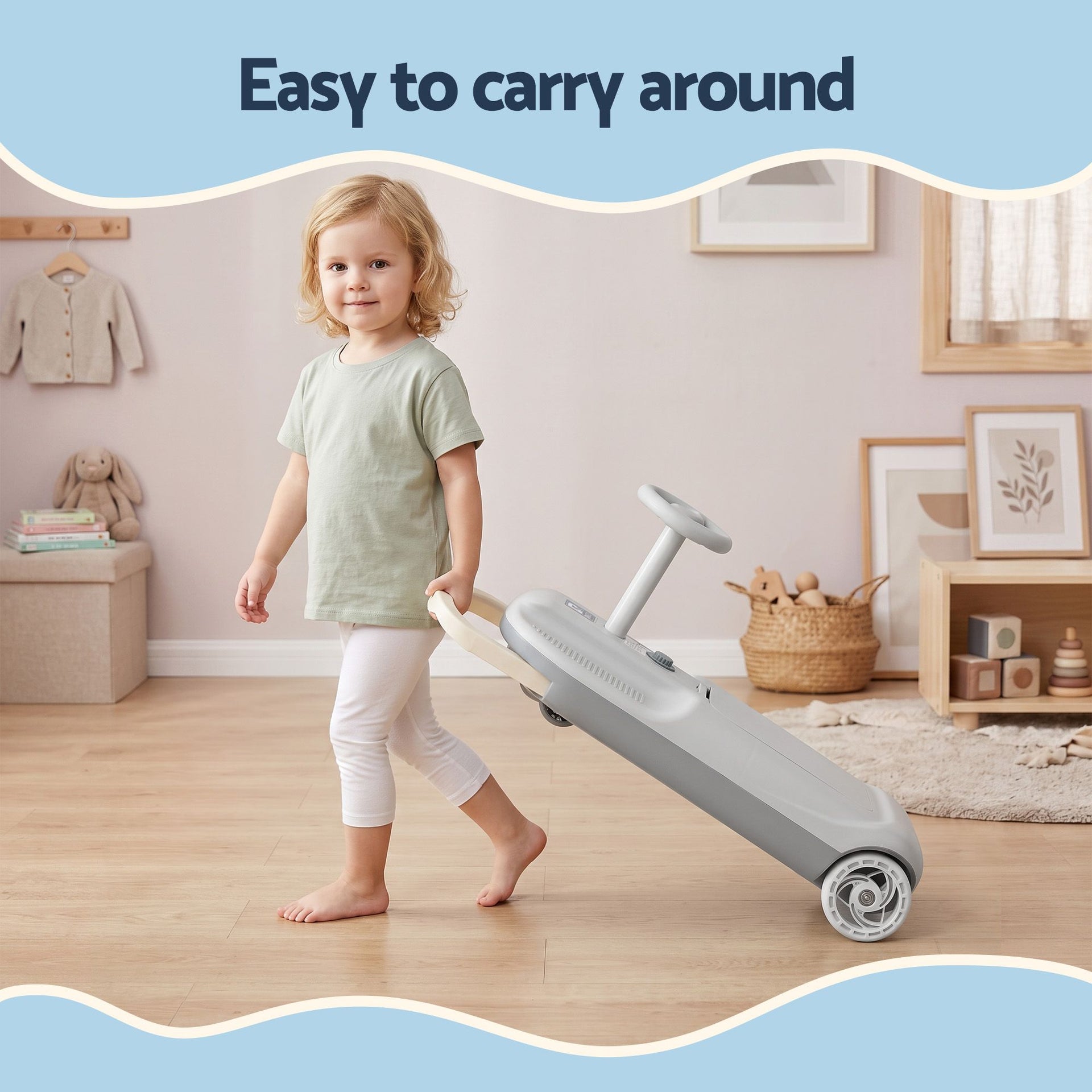 Rigo Ride on Car with Mop Storage Space Kids Clean Car 12V 86cm Grey Awezingly