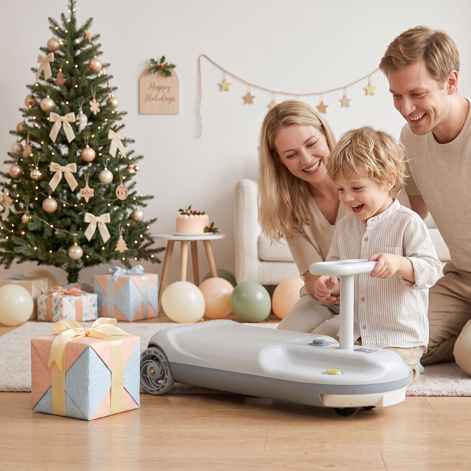 Rigo Ride on Car with Mop Storage Space Kids Clean Car 12V 86cm Grey Awezingly