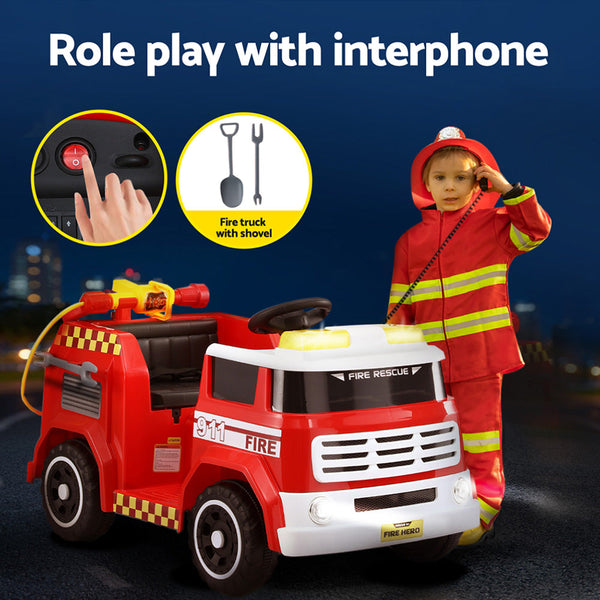Rigo Kids Ride On Car Electric Fire Engine Fighting Truck with Water Gun Music Awezingly
