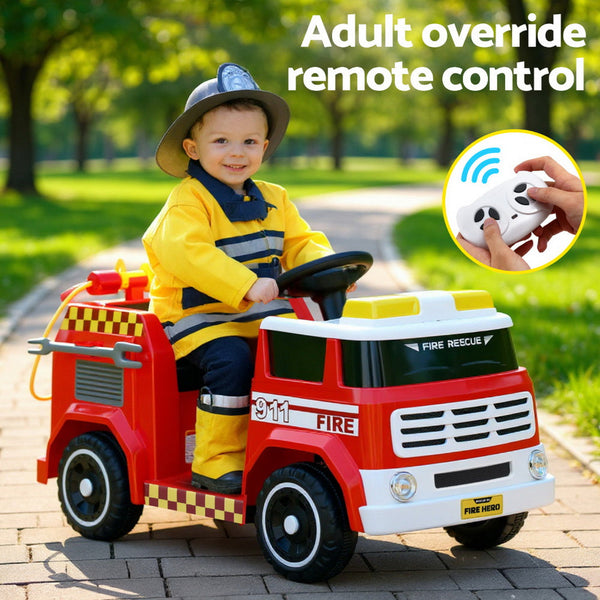 Rigo Kids Ride On Car Electric Fire Engine Fighting Truck with Water Gun Music Awezingly