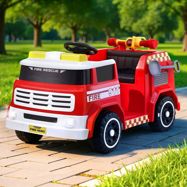 Rigo Kids Ride On Car Electric Fire Engine Fighting Truck with Water Gun Music Awezingly