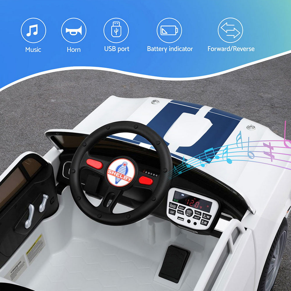 Kids Electric Ride On Car Licensed GT350 Outdoor Toys Cars Music Remote White Awezingly