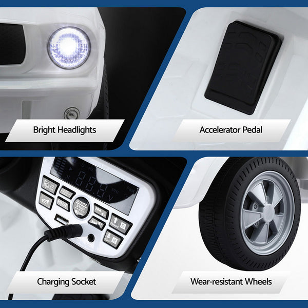 Kids Electric Ride On Car Licensed GT350 Outdoor Toys Cars Music Remote White Awezingly