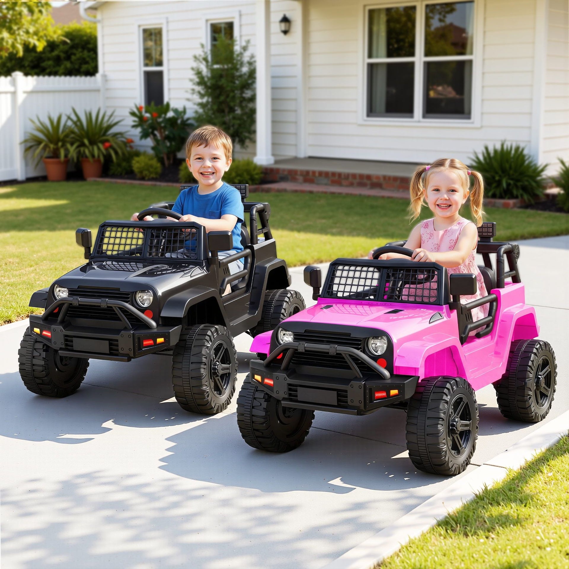 2x Rigo Electric Kids Ride On Car Black Pink Off-Road Ride-On Toy with Remote Control Horn Music Rigo