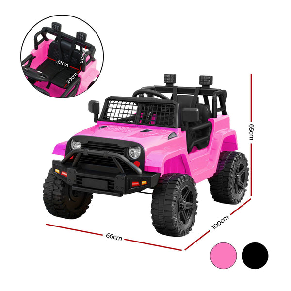 2x Rigo Electric Kids Ride On Car Black Pink Off-Road Ride-On Toy with Remote Control Horn Music Rigo