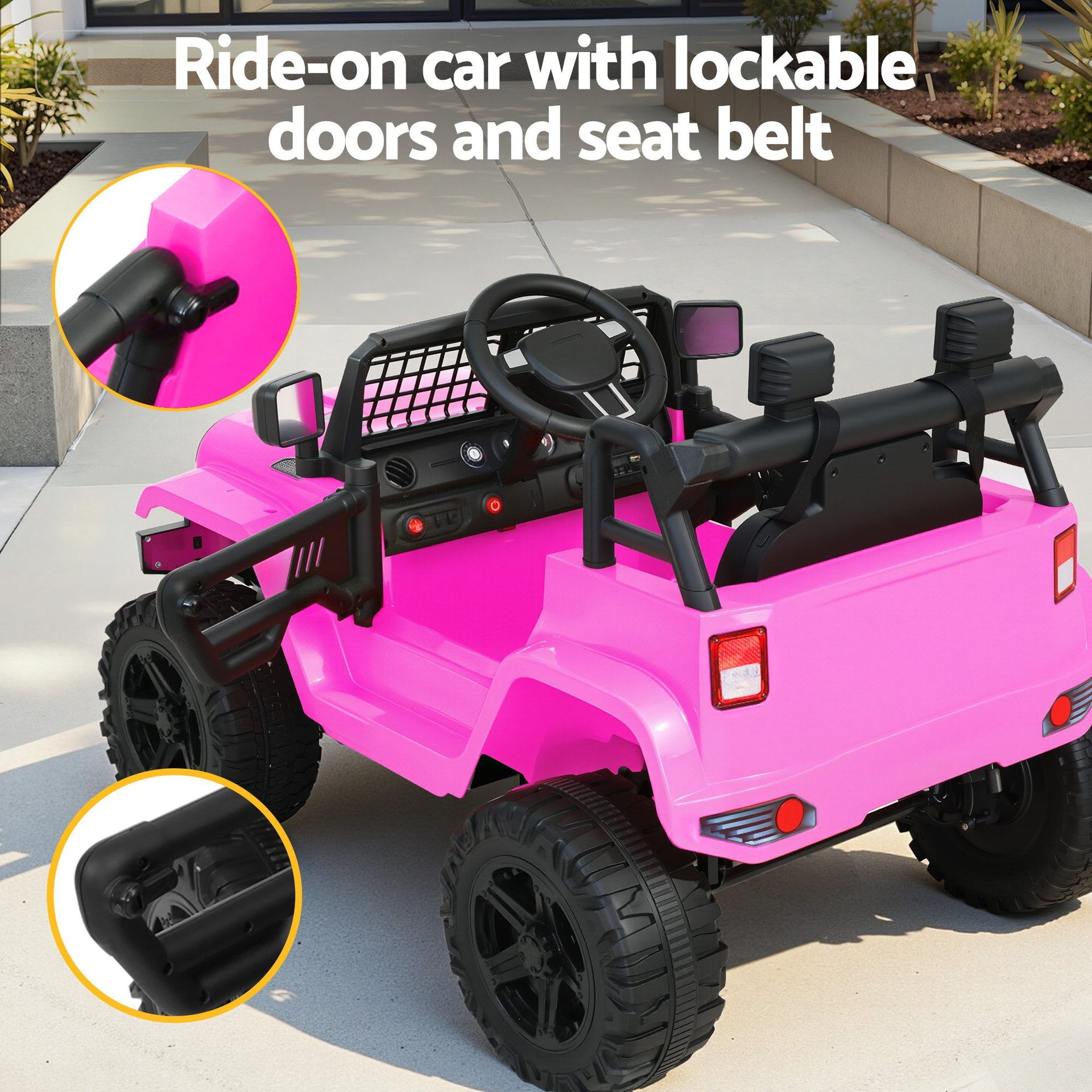 2x Rigo Electric Kids Ride On Car Black Pink Off-Road Ride-On Toy with Remote Control Horn Music Rigo