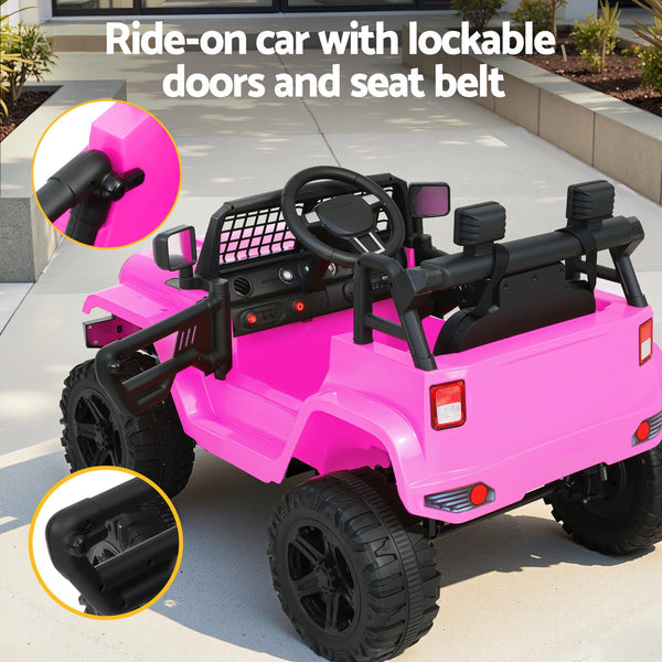 2x Rigo Electric Kids Ride On Car Black Pink Off-Road Ride-On Toy with Remote Control Horn Music Rigo