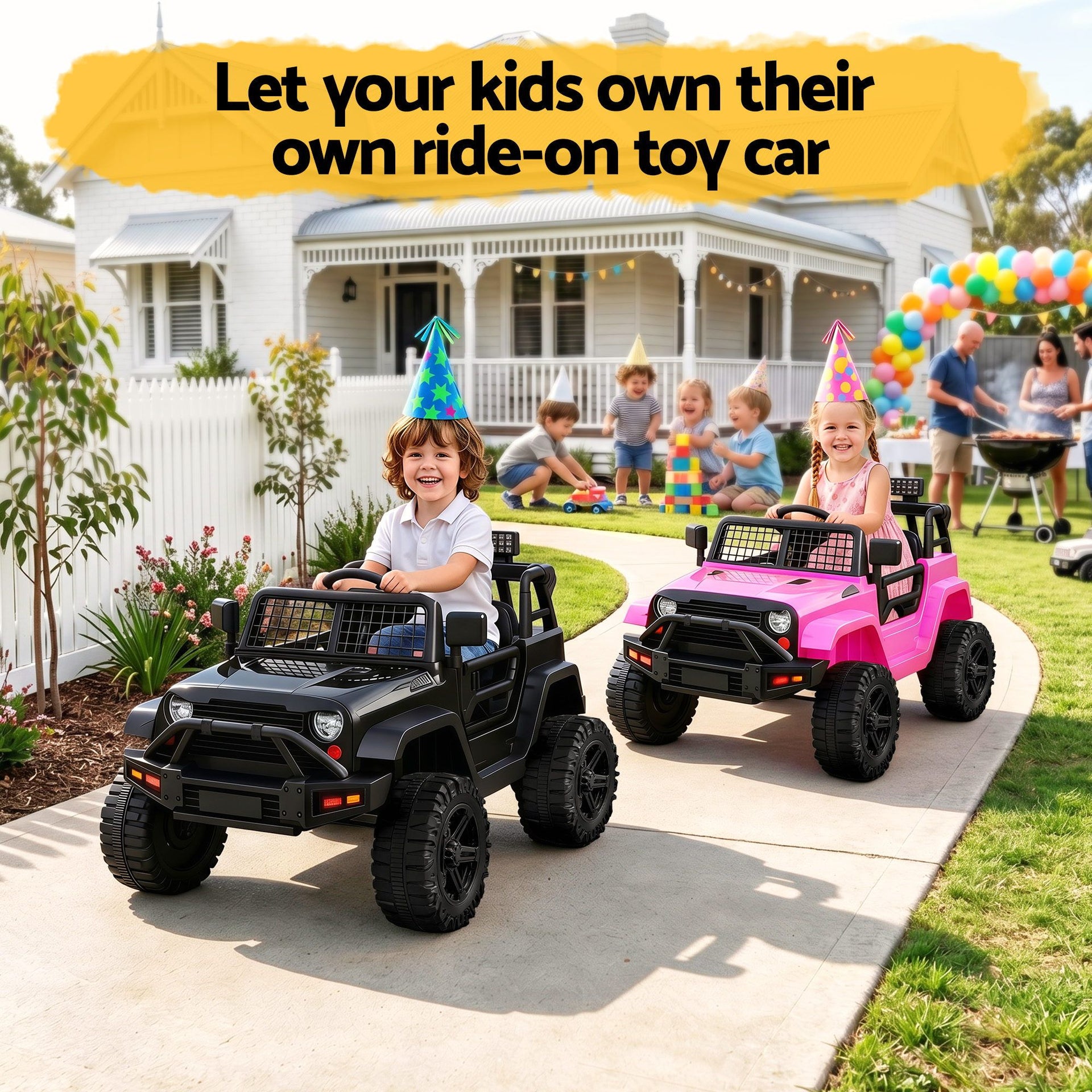 2x Rigo Electric Kids Ride On Car Black Pink Off-Road Ride-On Toy with Remote Control Horn Music Rigo