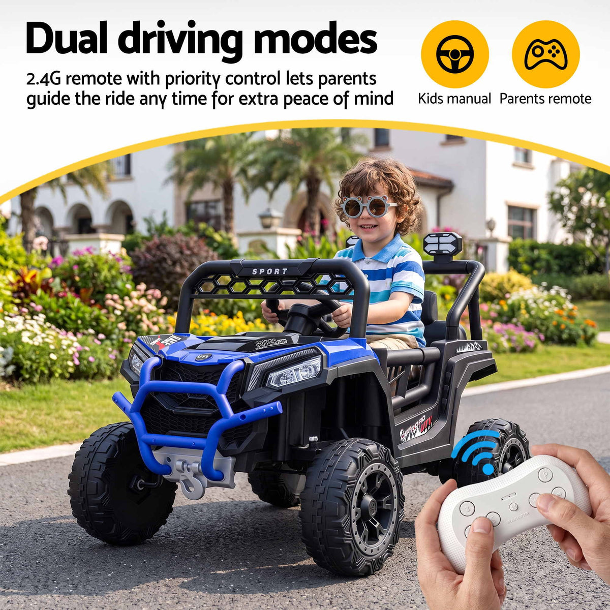 Rigo Ride On Car Kids Jeep 12V Kids Electric Car Remote Control Blue Awezingly