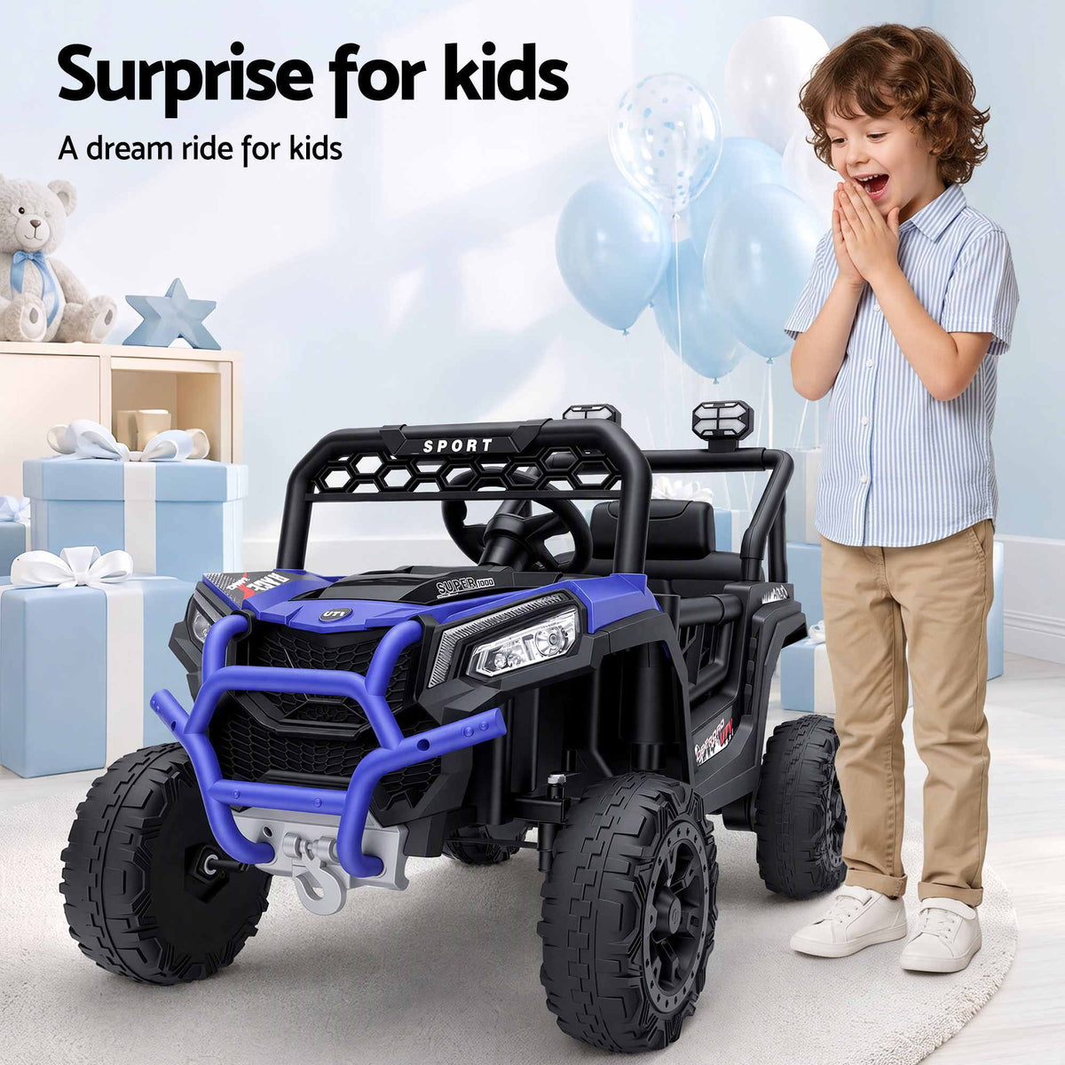 Rigo Ride On Car Kids Jeep 12V Kids Electric Car Remote Control Blue Awezingly