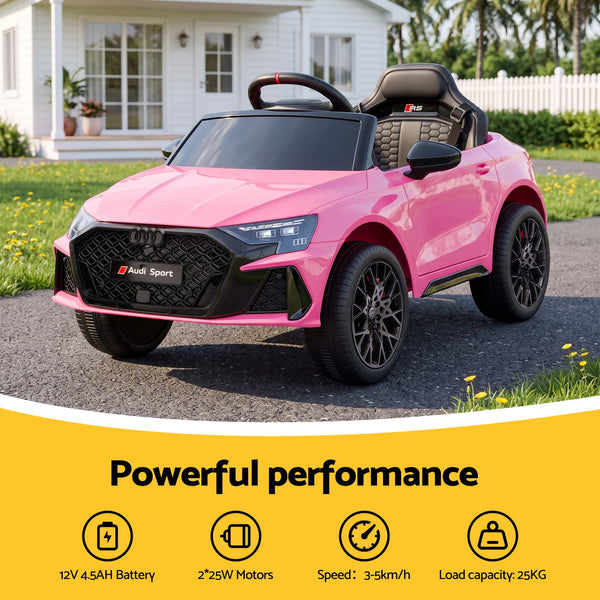 Ride On Car Licensed Audi RS3 Car for Kids 12V Remote Control Pink Awezingly