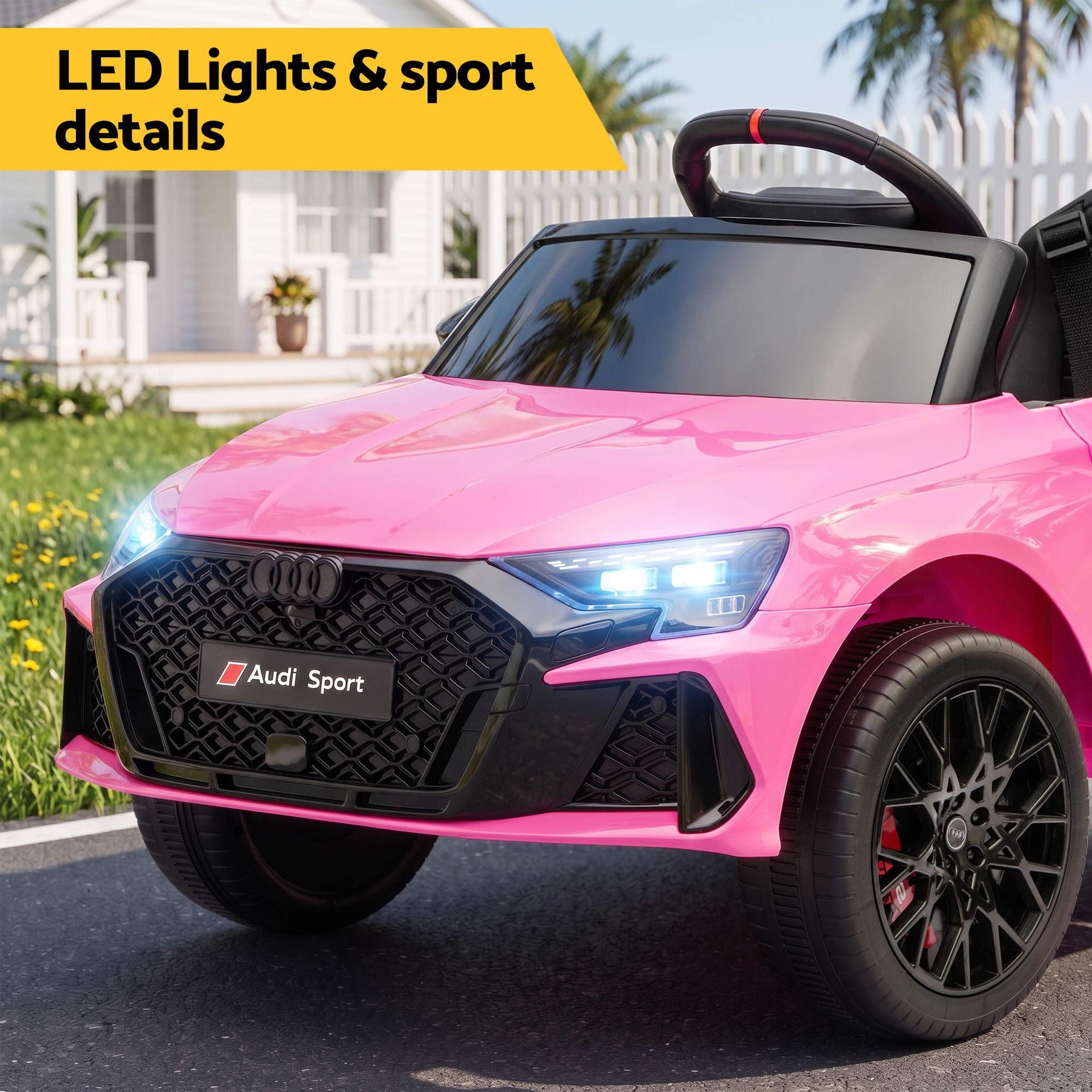 Ride On Car Licensed Audi RS3 Car for Kids 12V Remote Control Pink Awezingly