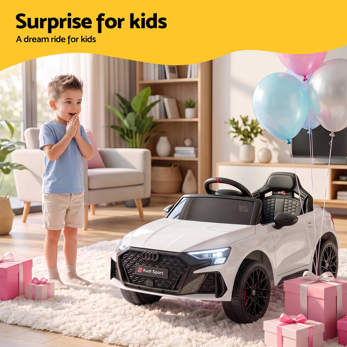 Ride On Car Licensed Audi RS3 Car for Kids 12V Remote Control White Awezingly