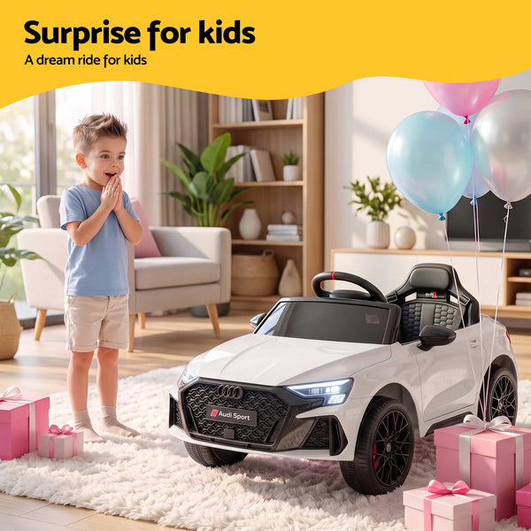 Ride On Car Licensed Audi RS3 Car for Kids 12V Remote Control White Awezingly