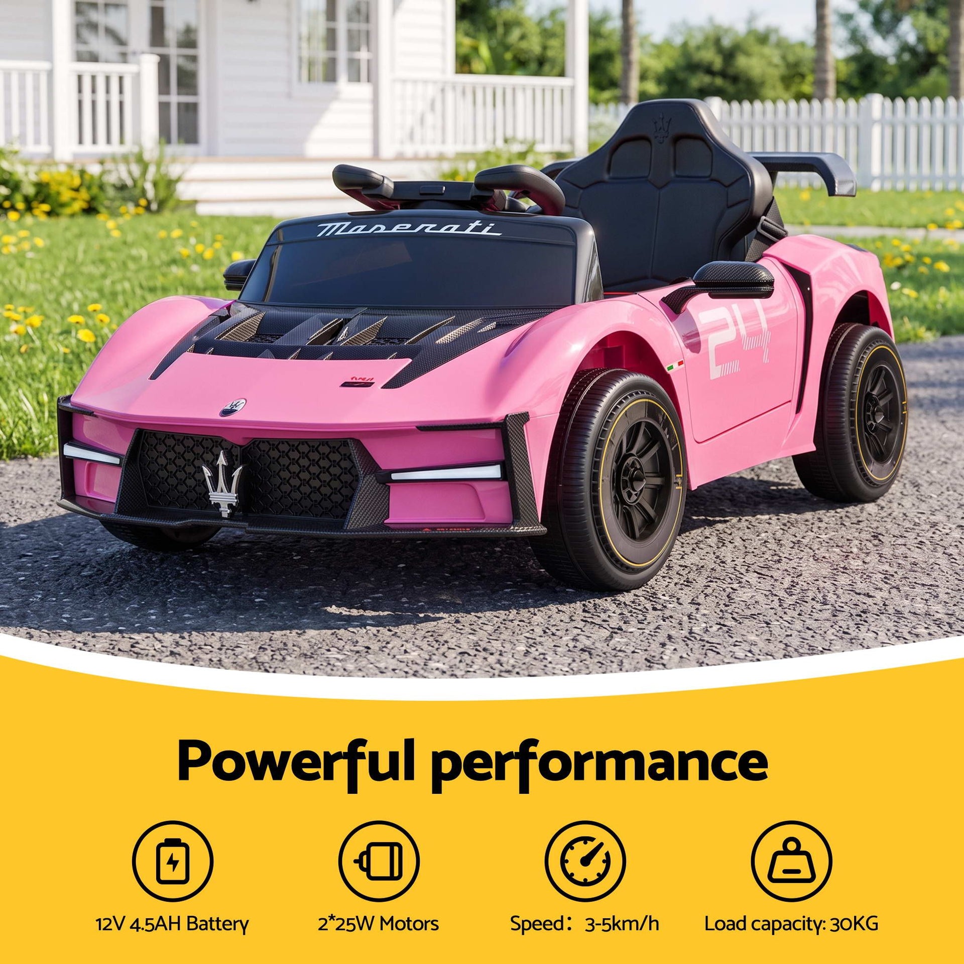 Ride On Car Maserati Licensed MCXtrema Car for Kids 12V Remote Control Pink Awezingly