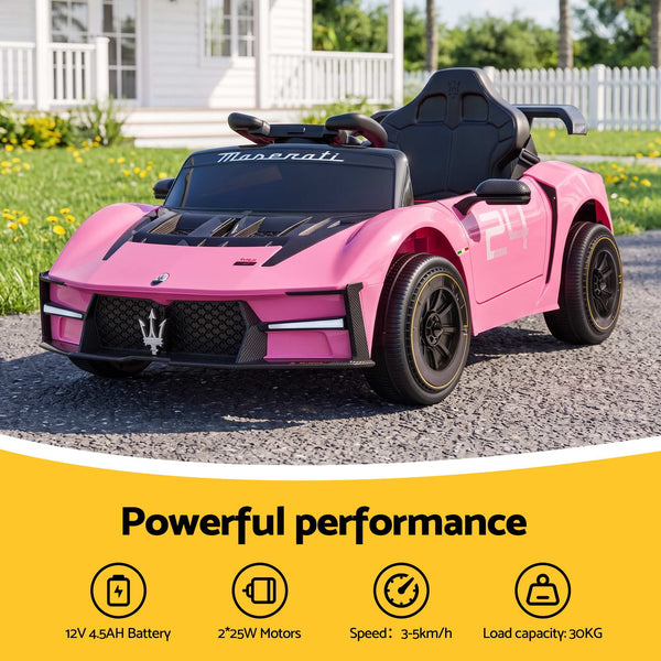 Ride On Car Maserati Licensed MCXtrema Car for Kids 12V Remote Control Pink Awezingly