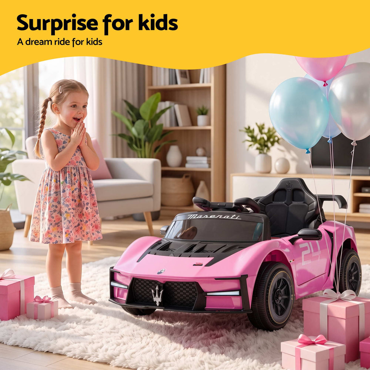 Ride On Car Maserati Licensed MCXtrema Car for Kids 12V Remote Control Pink Awezingly