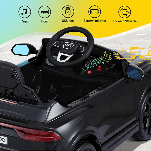Kids Ride On Car Licensed RSQ8 Electric Toy Black Remote 12V Cars Black Awezingly