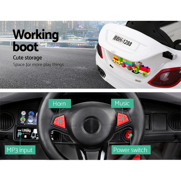 Rigo Kids Electric Ride On Car Cars Music Headlight Remote Control 12V White RIGO