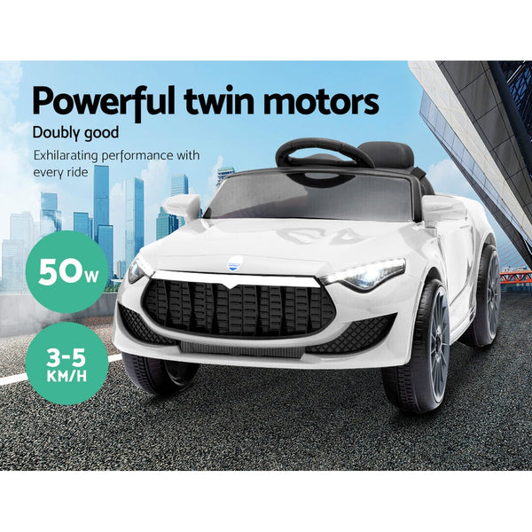 Rigo Kids Electric Ride On Car Cars Music Headlight Remote Control 12V White RIGO