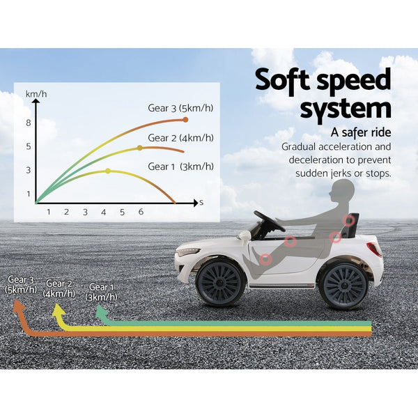 Rigo Kids Electric Ride On Car Cars Music Headlight Remote Control 12V White RIGO