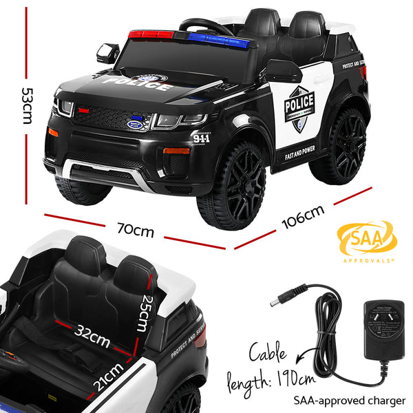 Rigo Kids Ride On Car Electric Patrol Police Toy Cars Remote Control 12V Black RIGO