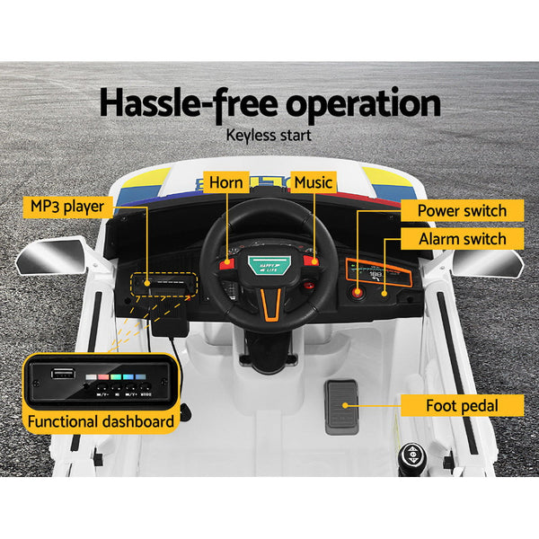 Rigo Kids Ride On Car Electric Patrol Police Toy Cars Remote Control 12V White RIGO