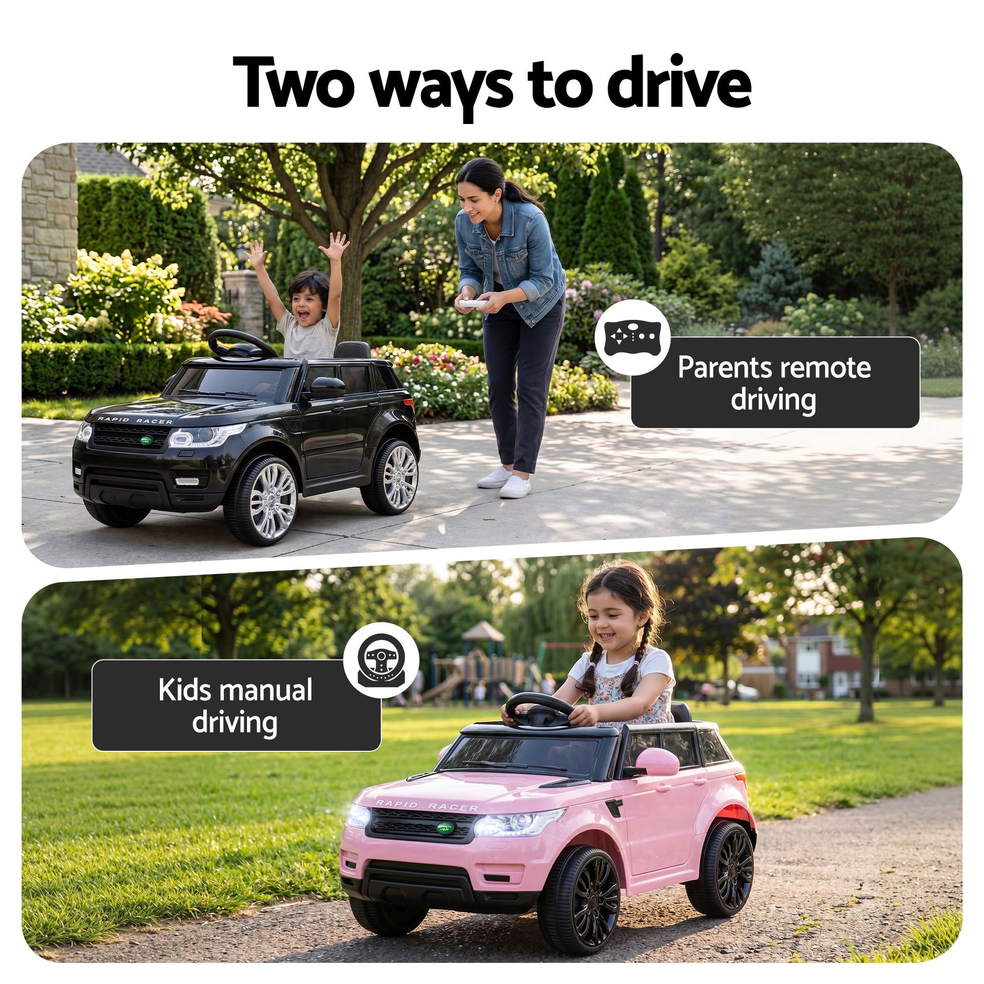 Rigo Kids Electric Ride On Car Black Pink Ride-On Toy with Remote Control Rigo