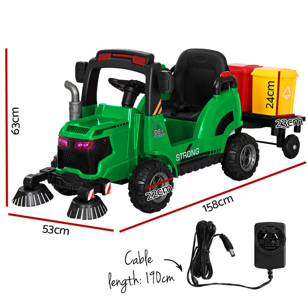 Rigo Kids Ride On Car Street Sweeper Truck w/Rotating Brushes Garbage Cans Green RIGO
