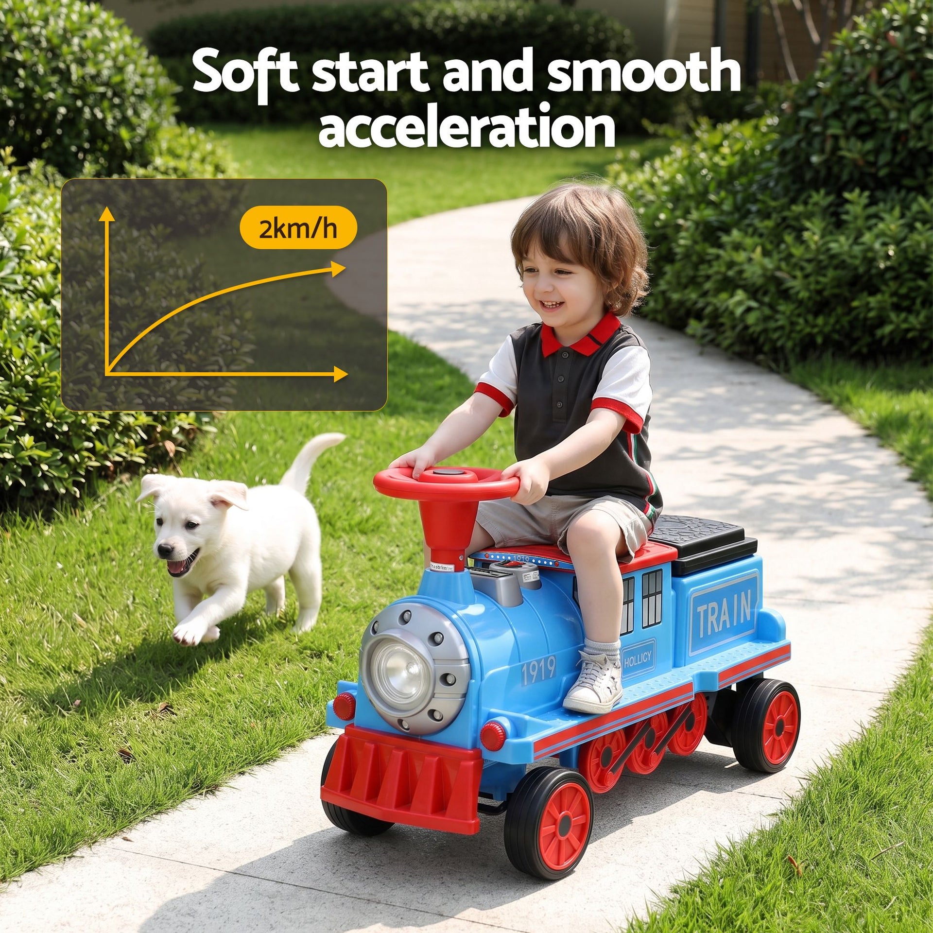 Rigo Kids Ride on Car Train 12V Electric Toy 2 Seaters Storage 87cm Blue Awezingly