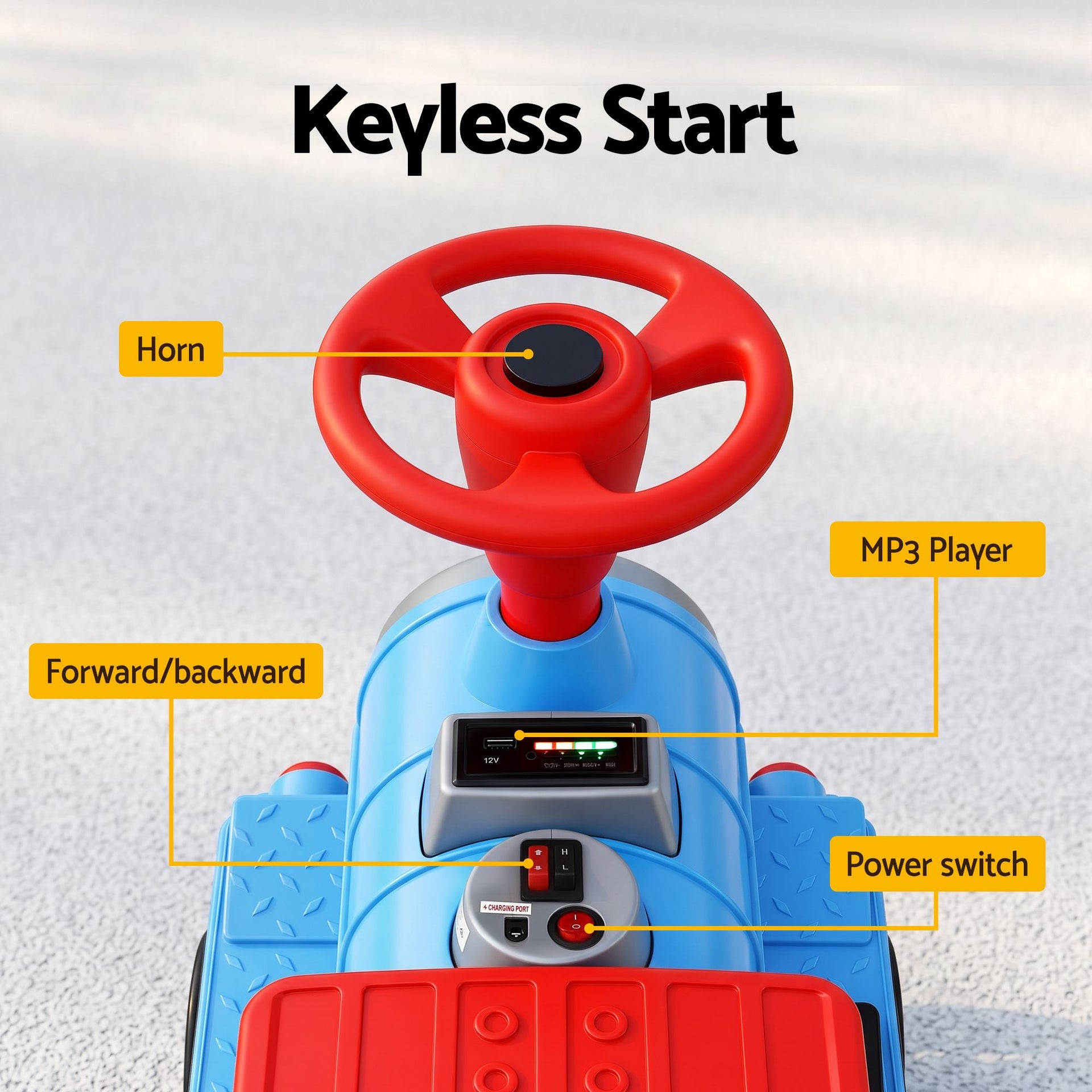 Rigo Kids Ride on Car Train 12V Electric Toy 2 Seaters Storage 87cm Blue Awezingly