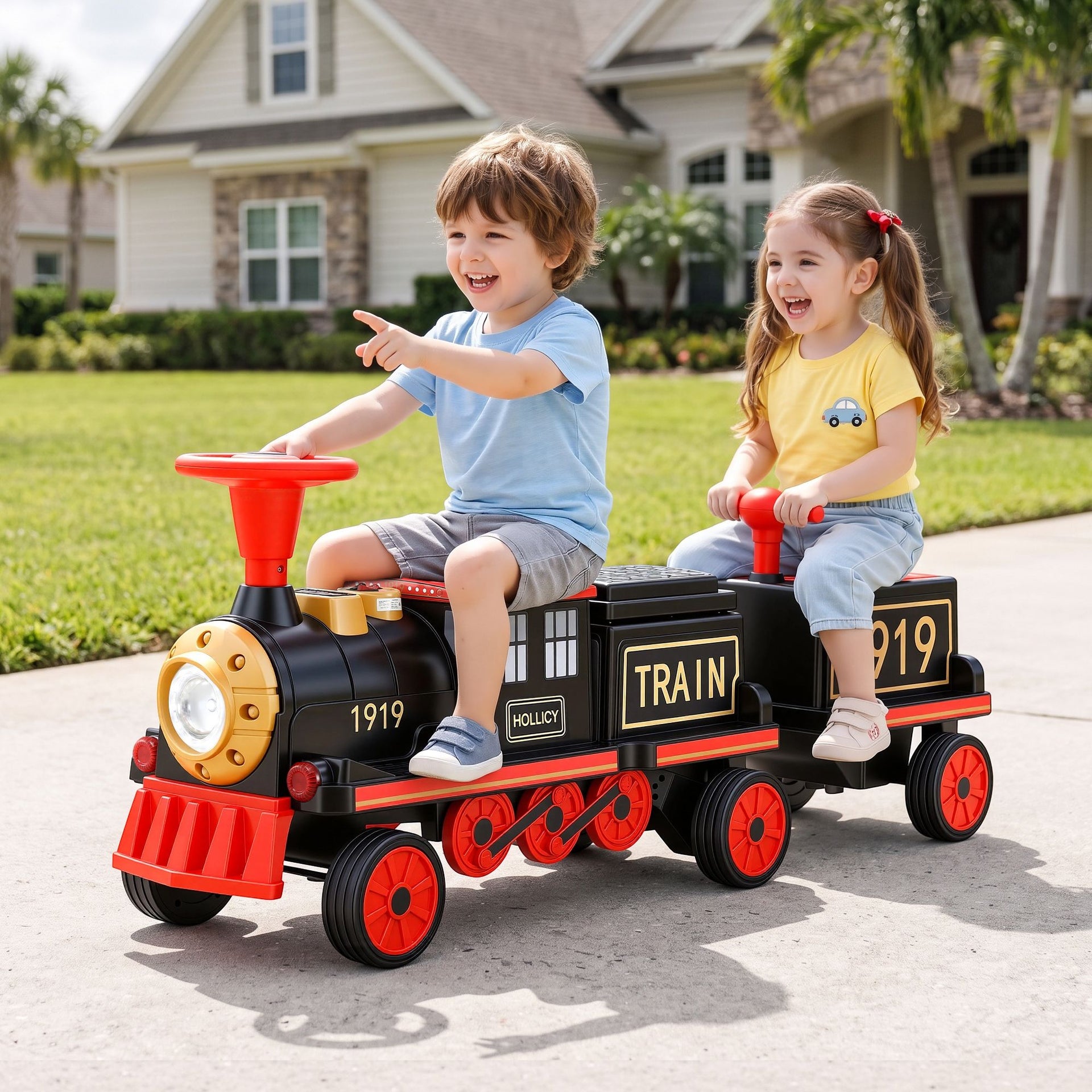 Rigo Kids Ride on Car Train 12V Electric Toy 2 Seater 136cm Awezingly