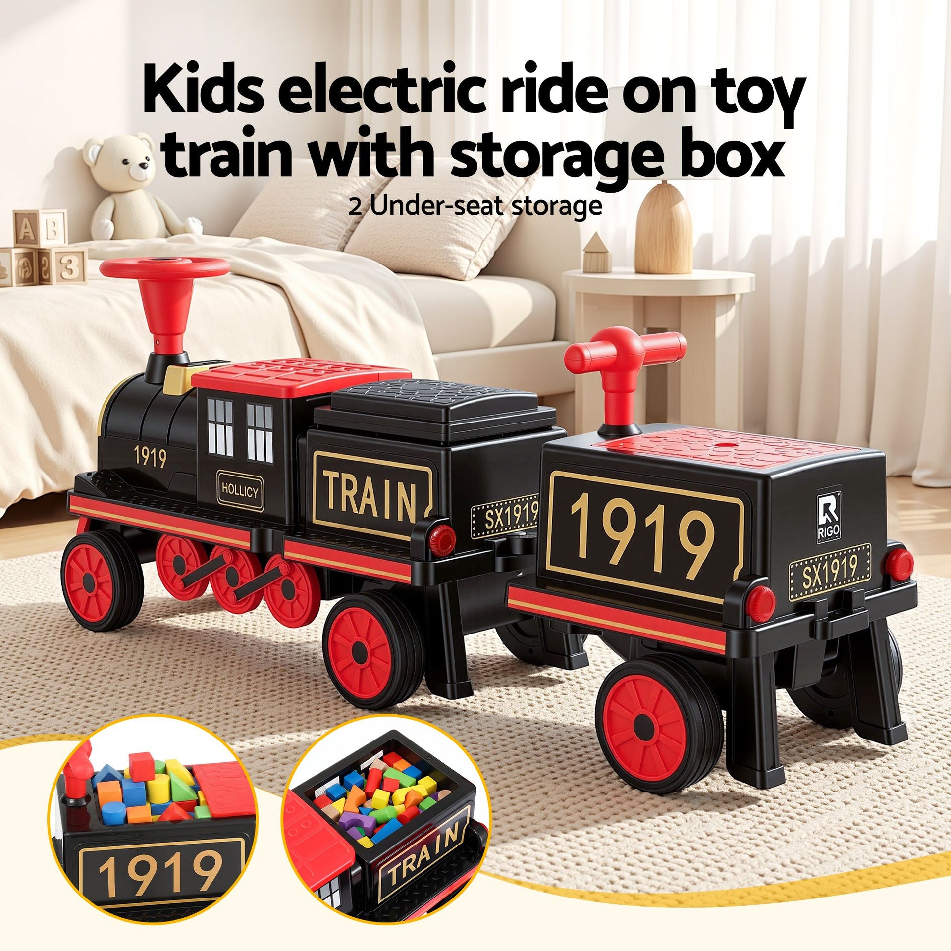 Rigo Kids Ride on Car Train 12V Electric Toy 2 Seater 136cm Awezingly