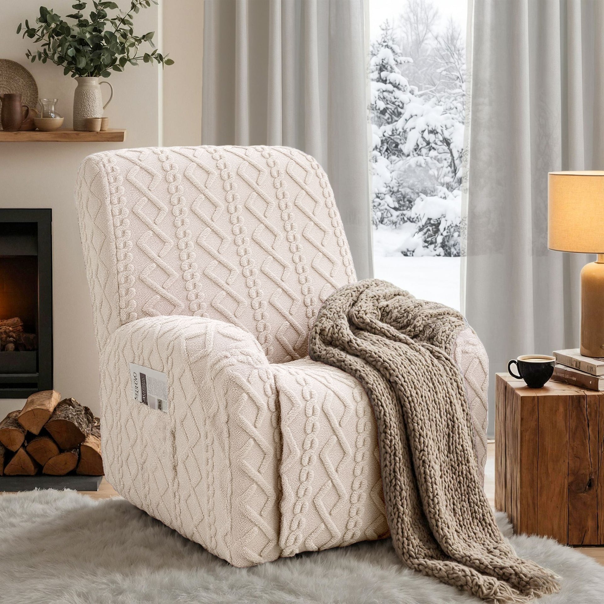 Artiss Recliner Chair Covers with Storage Side Pockets Beige Awezingly
