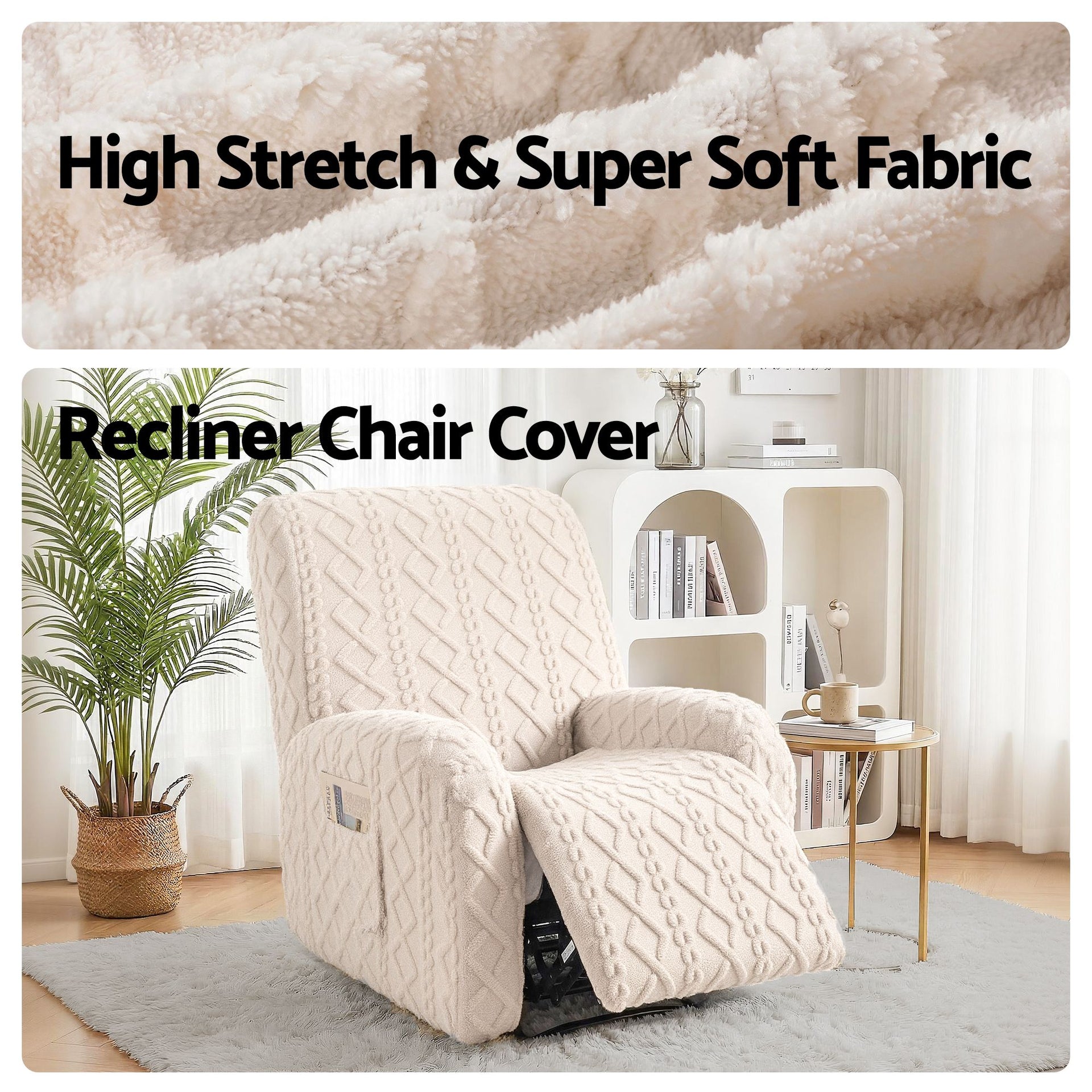 Artiss Recliner Chair Covers with Storage Side Pockets Beige Awezingly