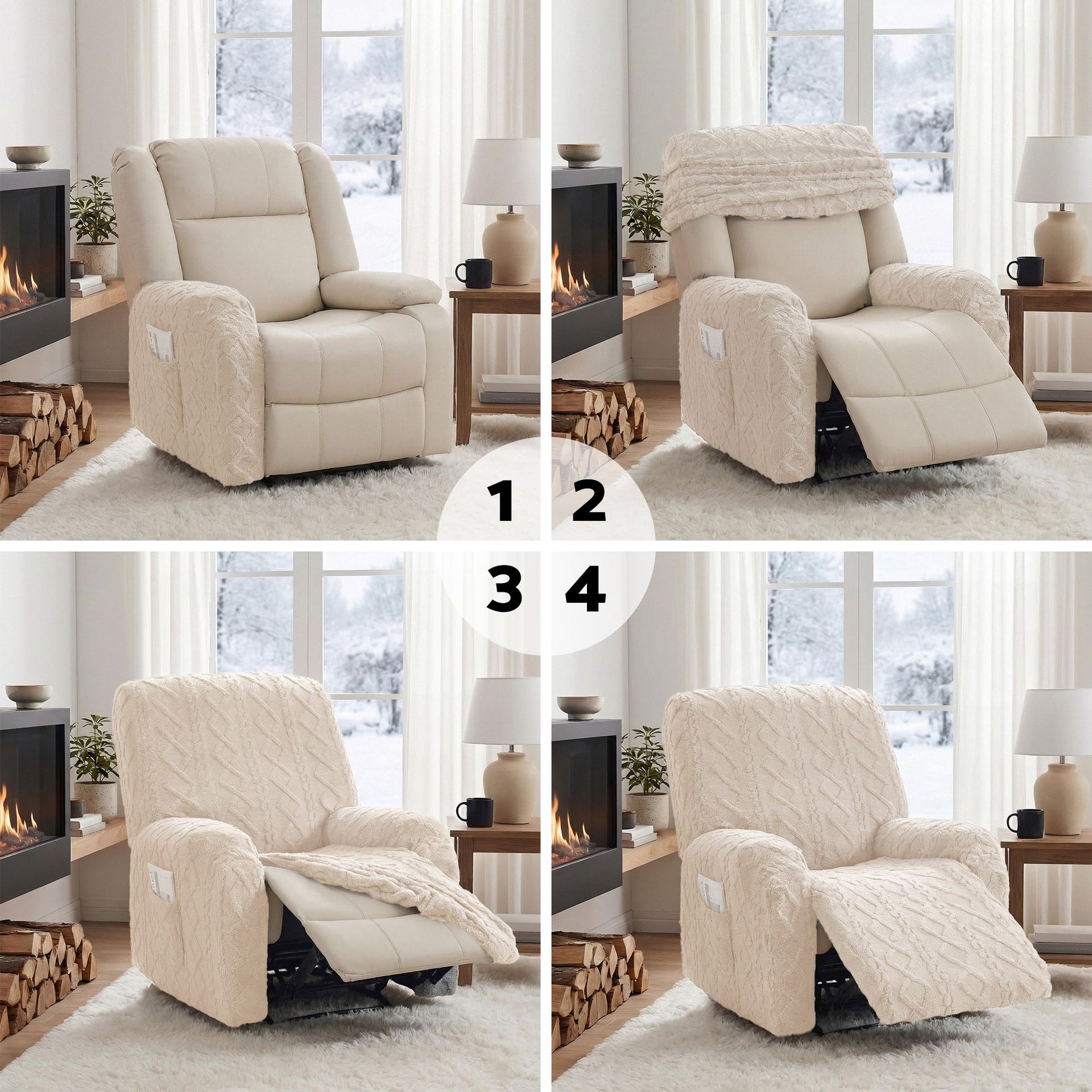 Artiss Recliner Chair Covers with Storage Side Pockets Beige Awezingly