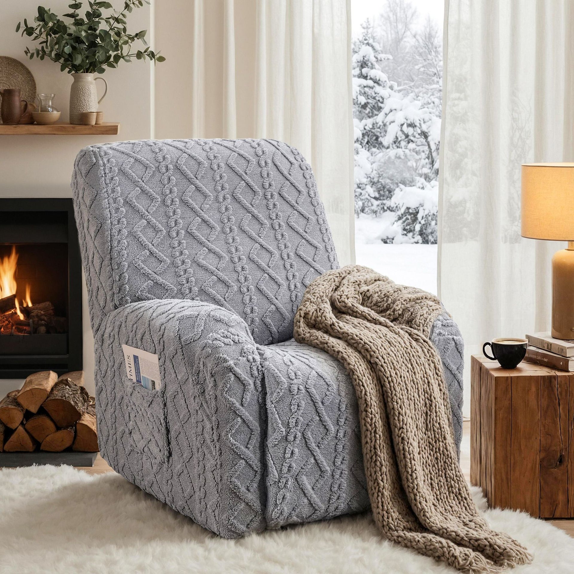 Artiss Recliner Chair Covers with Storage Side Pockets Grey Awezingly