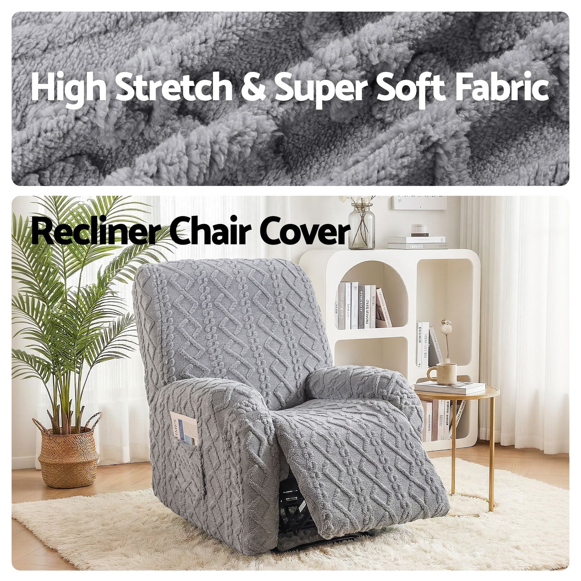 Artiss Recliner Chair Covers with Storage Side Pockets Grey Awezingly