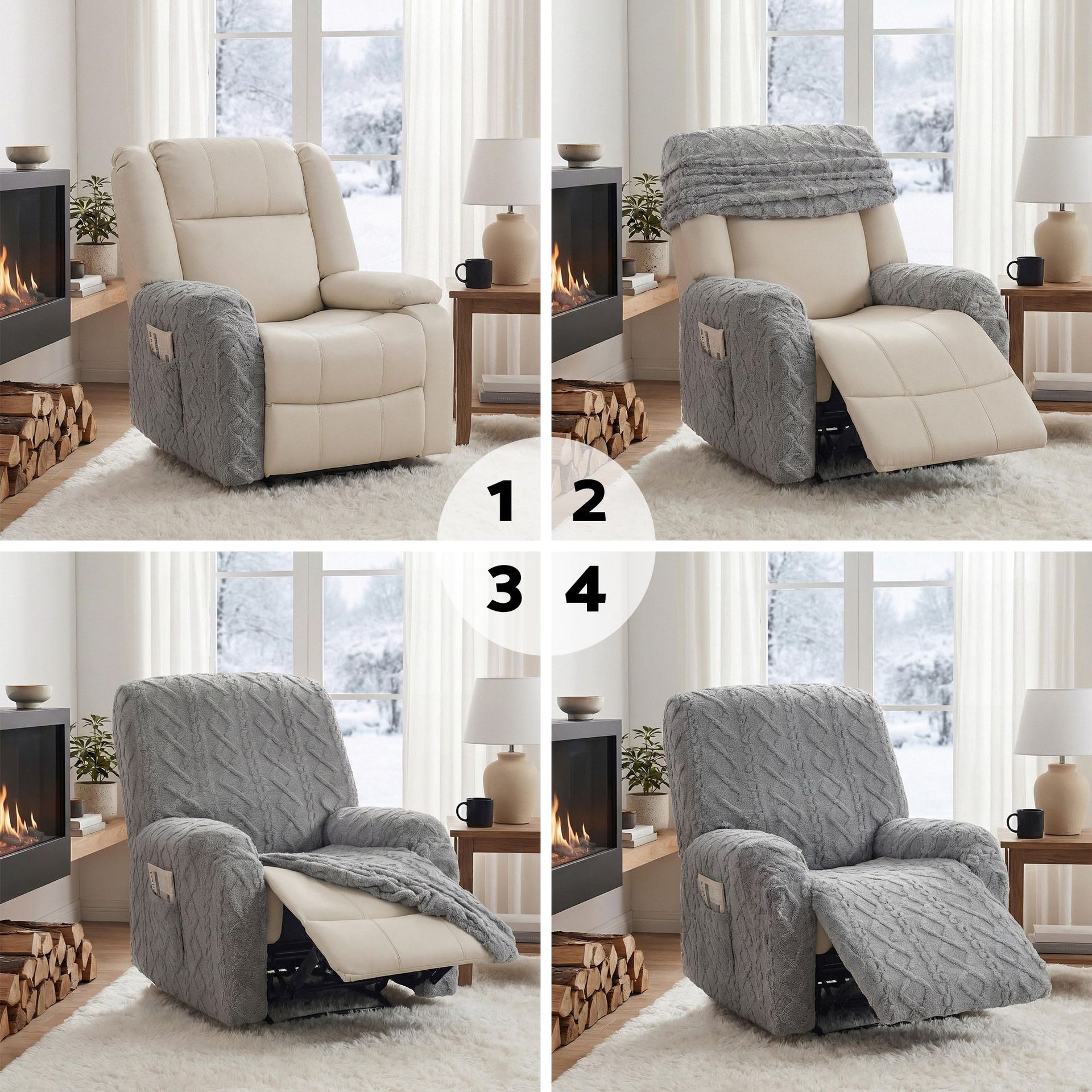 Artiss Recliner Chair Covers with Storage Side Pockets Grey Awezingly