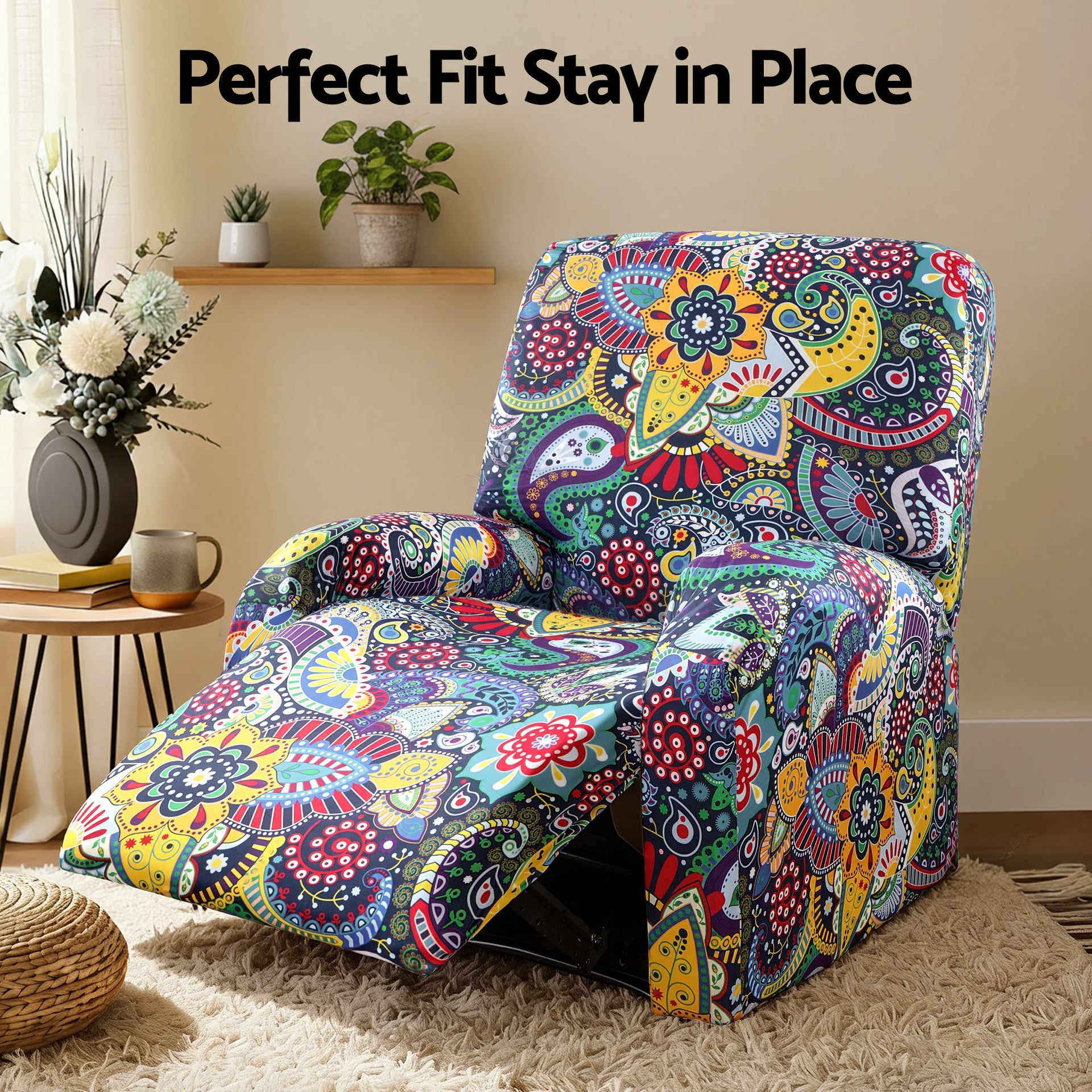 Artiss Stretch Kids Recliner Cover 4-Pieces Recliner Chair Slipcovers Printed Polyester Awezingly